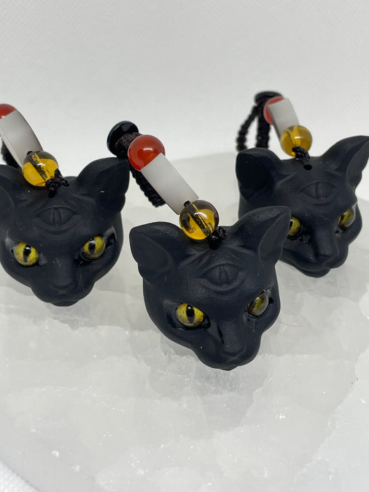 Black Obsidian Cat Keychain