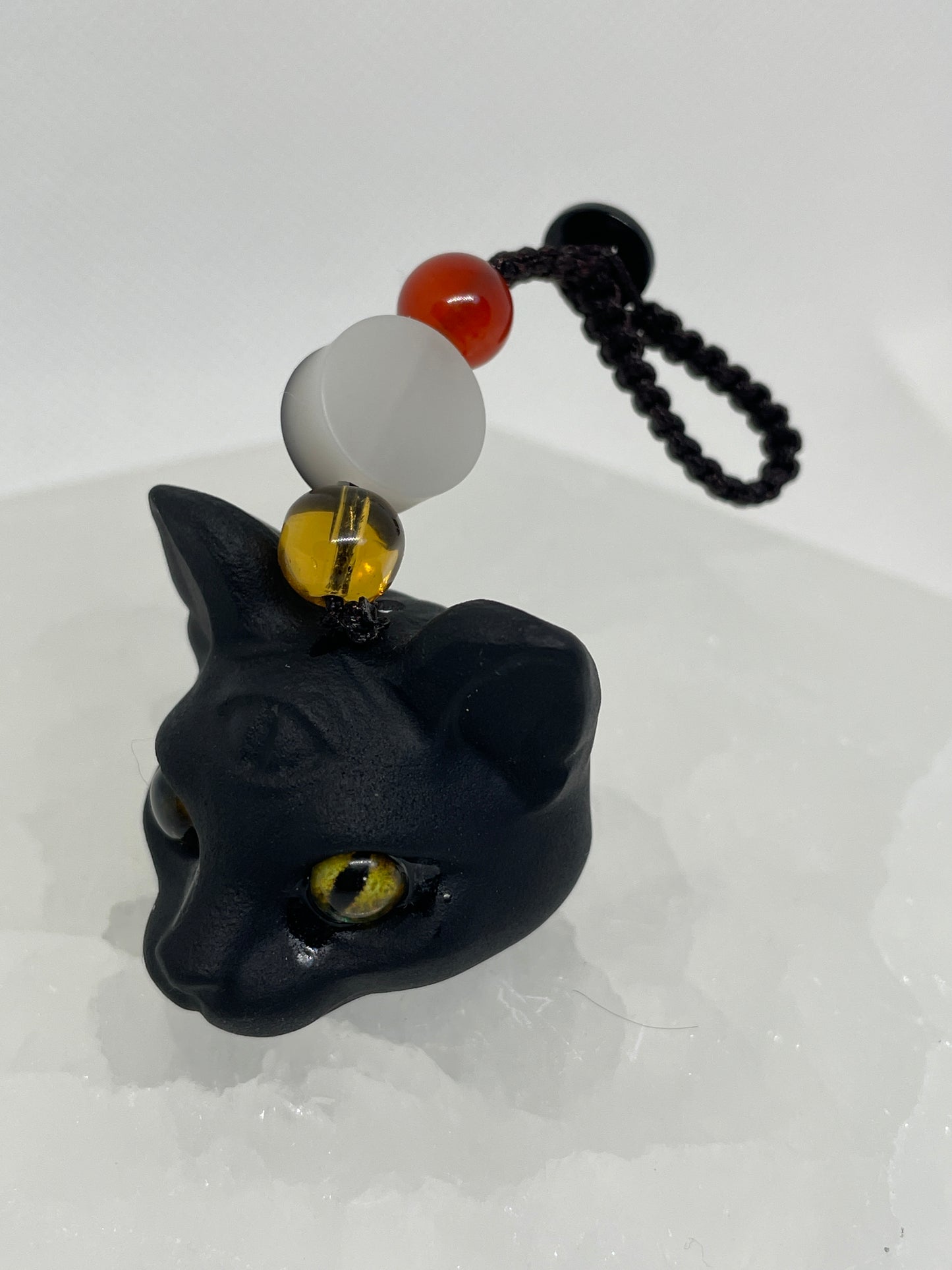 Black Obsidian Cat Keychain